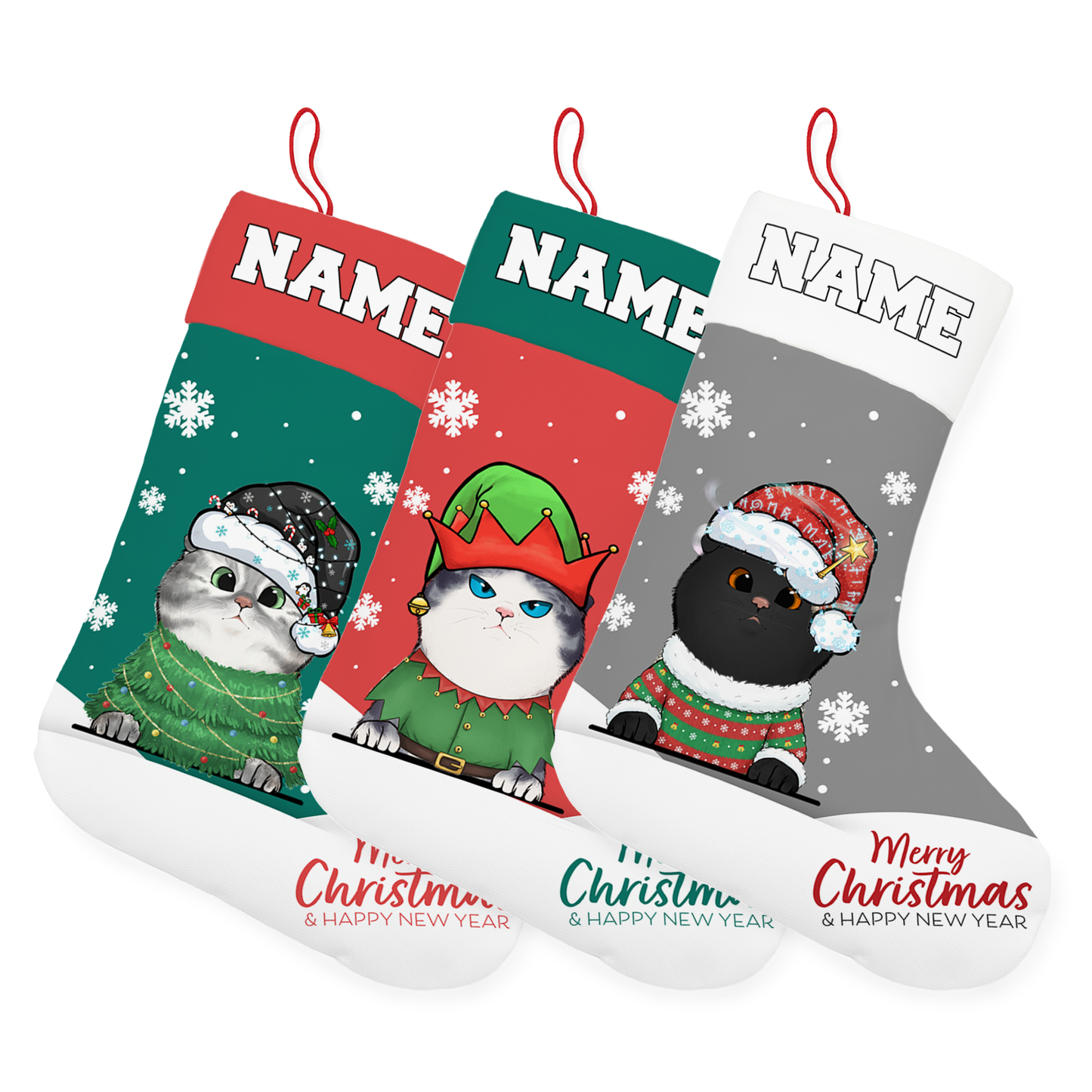 Personalized Pet Christmas Stocking with Custom Name and Dog/Cat Portrait – Blue Plaid Background