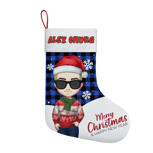 Personalized Cartoon Christmas Stocking for Men – Custom Name Linen Holiday Sock, Funny Santa Gift by POD Queen