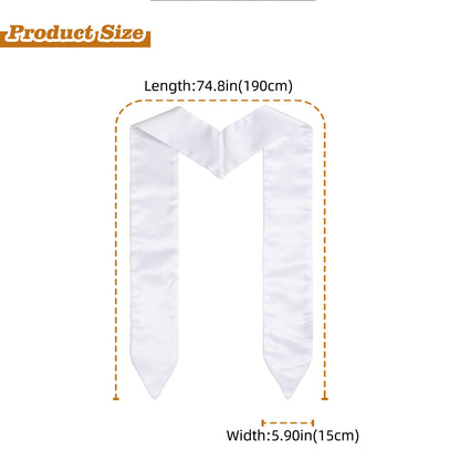 Graduation Stole White 74.8x5.9 inch - Double Layer Thick Satin Blank Sash V-Neck for DIY Heat Transfer Sublimation Custom Printing University College Ceremony