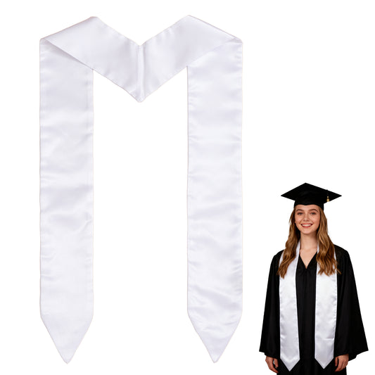 Graduation Stole White 74.8x5.9 inch - Double Layer Thick Satin Blank Sash V-Neck for DIY Heat Transfer Sublimation Custom Printing University College Ceremony