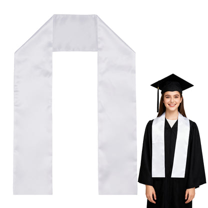 Blank White Graduation Stole 72 Inch for Sublimation - Double Layer Polyester Satin Sash 5.9 Inch Wide for Heat Transfer Vinyl Embroidery - Undecorated Adult Graduation Stole