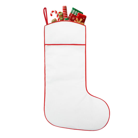 20 Inch Blank Linen Christmas Stocking with Red Velvet Cuff - Personalized DIY Holiday Sock for Embroidery Sublimation Heat Transfer | Farmhouse Fireplace Mantel Decoration Double Layer Xmas Stocking