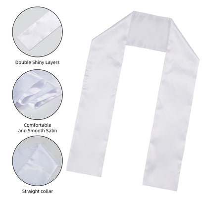 Blank White Graduation Stole 72 Inch for Sublimation - Double Layer Polyester Satin Sash 5.9 Inch Wide for Heat Transfer Vinyl Embroidery - Undecorated Adult Graduation Stole