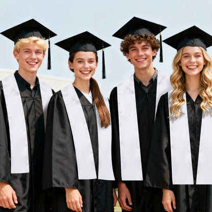 Blank White Graduation Stole 72 Inch for Sublimation - Double Layer Polyester Satin Sash 5.9 Inch Wide for Heat Transfer Vinyl Embroidery - Undecorated Adult Graduation Stole