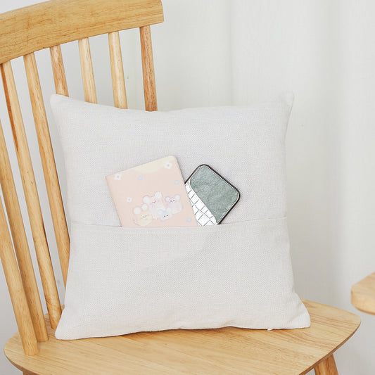 16x16 Blank Pillow Cover with Storage Pocket - 380gsm Thick White Fabric for Sublimation, Embroidery & HTV - DIY Throw Pillowcase for Crafts
