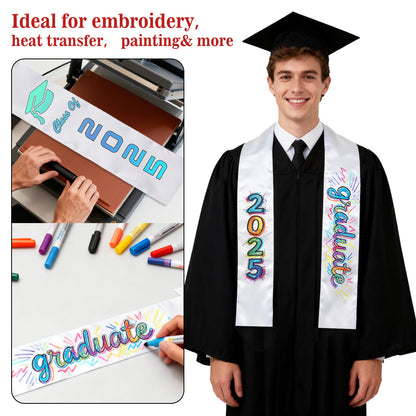 Graduation Stole Blank Sublimation - 260GSM Double Layer Satin 5.9x74.8in White DIY Sash for Heat Transfer Printing Embroidery, Sample Test Stole Class 2025 Ceremony Custom Decoration