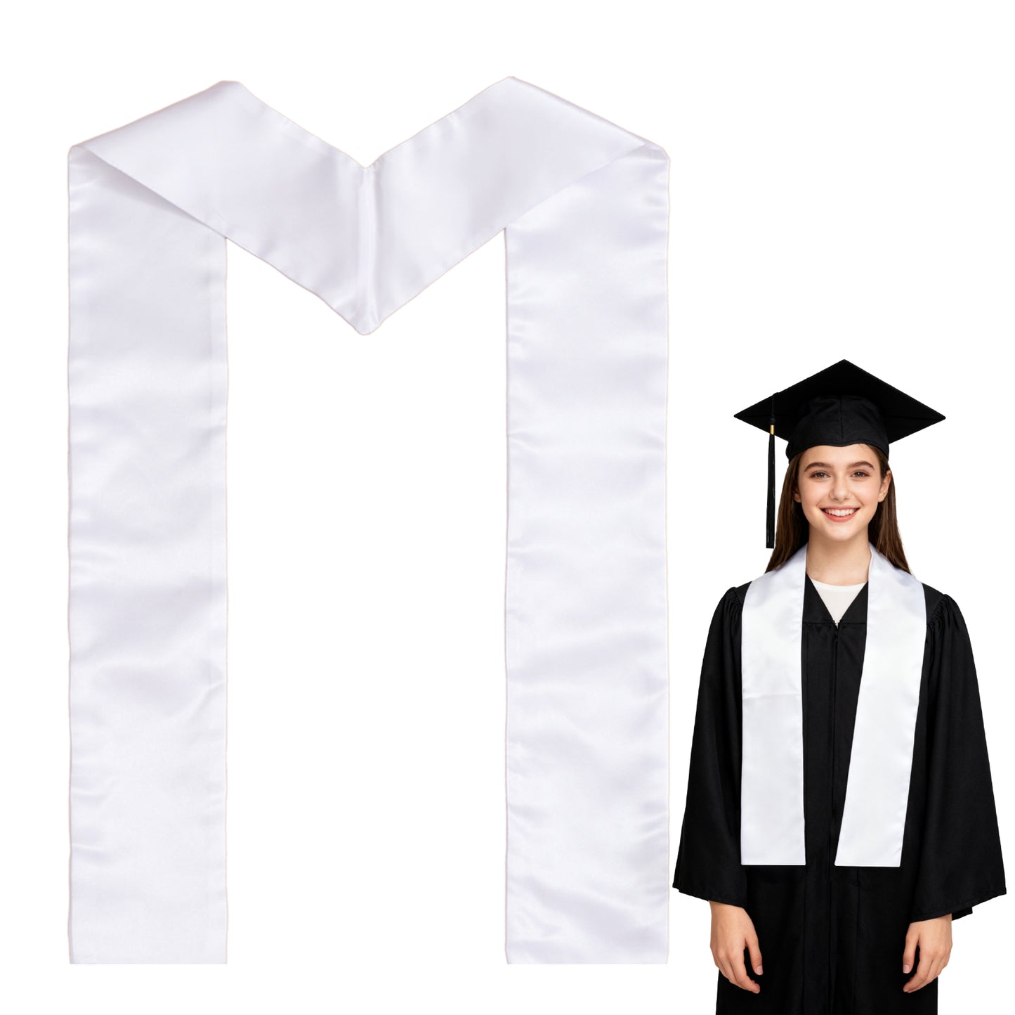 Graduation Stole Blank Sublimation - 260GSM Double Layer Satin 5.9x74.8in White DIY Sash for Heat Transfer Printing Embroidery, Sample Test Stole Class 2025 Ceremony Custom Decoration
