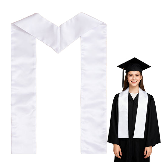 Graduation Stole Blank Sublimation - 260GSM Double Layer Satin 5.9x74.8in White DIY Sash for Heat Transfer Printing Embroidery, Sample Test Stole Class 2025 Ceremony Custom Decoration