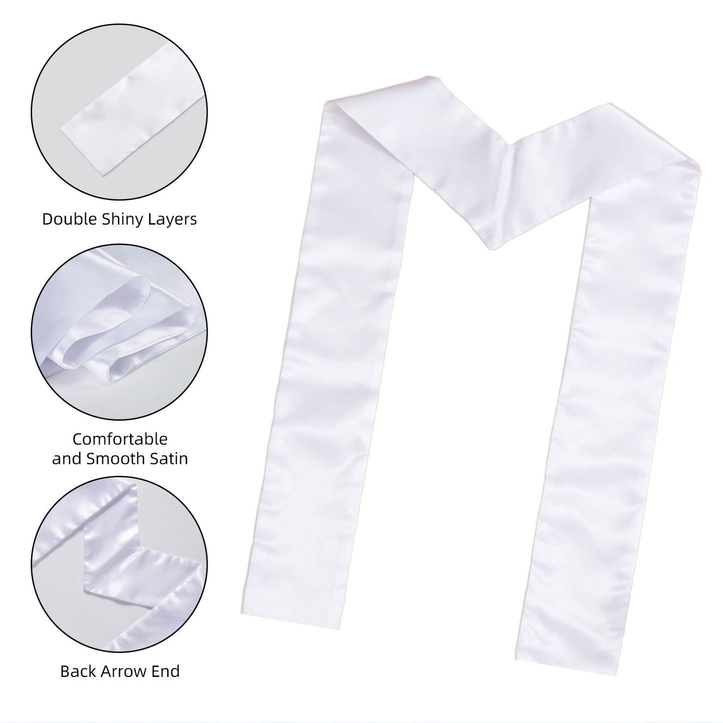 Graduation Stole Blank Sublimation - 260GSM Double Layer Satin 5.9x74.8in White DIY Sash for Heat Transfer Printing Embroidery, Sample Test Stole Class 2025 Ceremony Custom Decoration