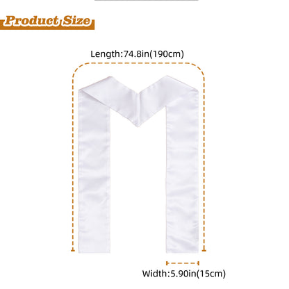 Graduation Stole Blank Sublimation - 260GSM Double Layer Satin 5.9x74.8in White DIY Sash for Heat Transfer Printing Embroidery, Sample Test Stole Class 2025 Ceremony Custom Decoration