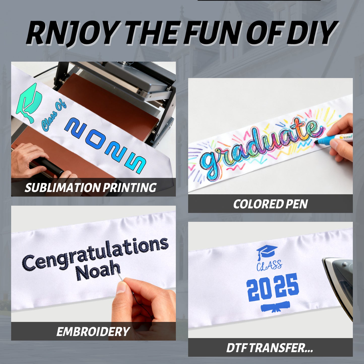 Graduation Stole Blank Sublimation - 260GSM Double Layer Satin 5.9x74.8in White DIY Sash for Heat Transfer Printing Embroidery, Sample Test Stole Class 2025 Ceremony Custom Decoration