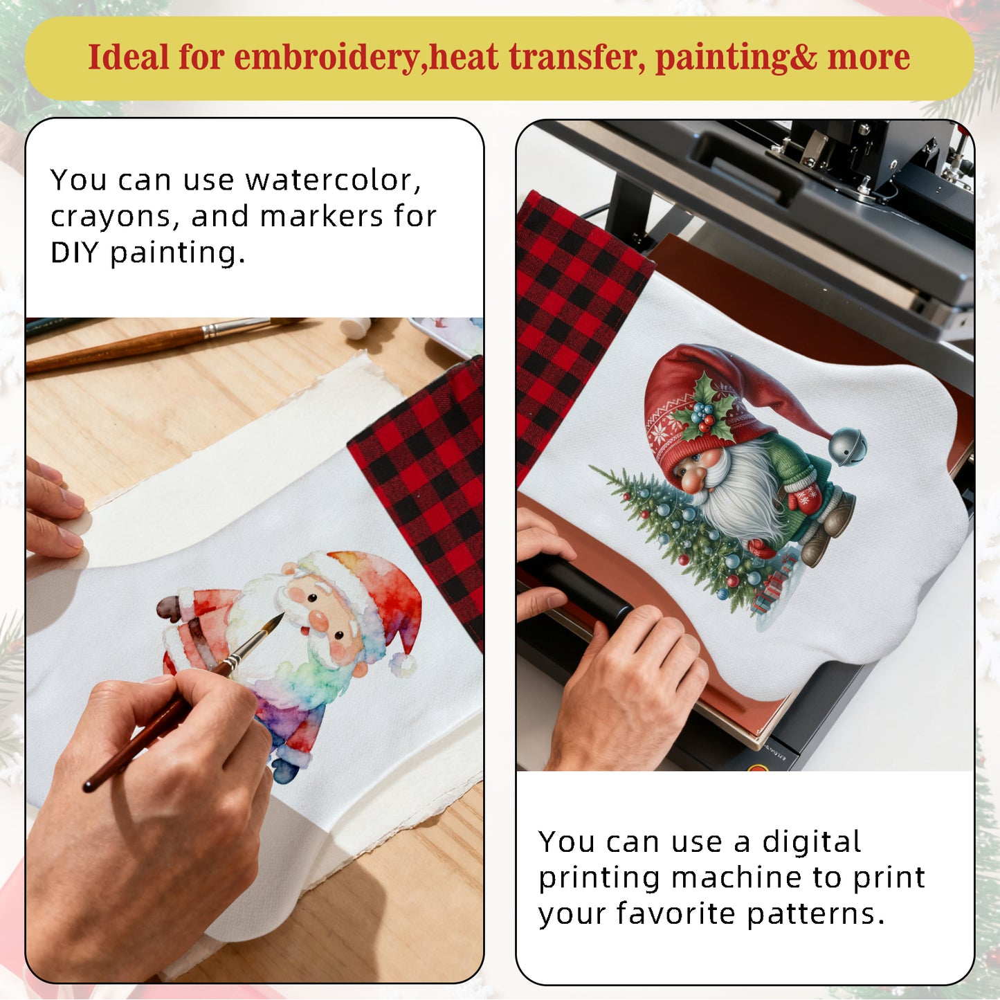 Paw Shaped Christmas Stocking Blank with Buffalo Plaid Cuff - Personalized Pet Stocking for Dog Cat DIY Embroidery Sublimation Heat Transfer | Double Layer Farmhouse Holiday Fireplace Decoration Gift